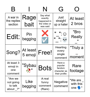 2025 yt shorts bingo! Bingo Card