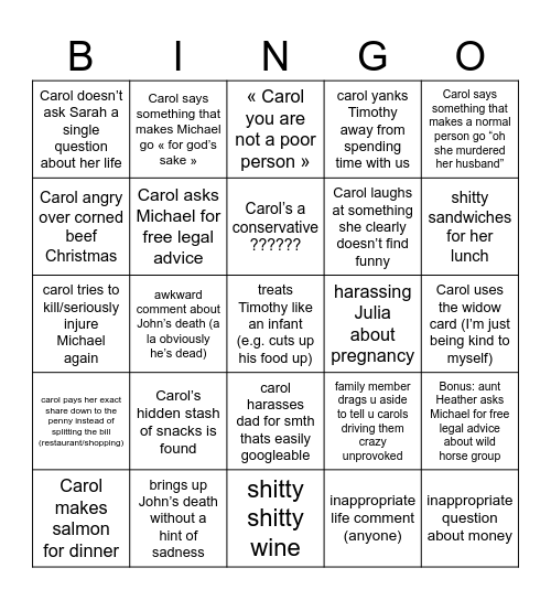 Carol Bingo Card