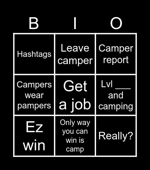 Ftf camper insults bio Bingo Card