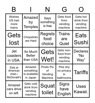 Kevin's Turning Japanese - Drew Bingo Card