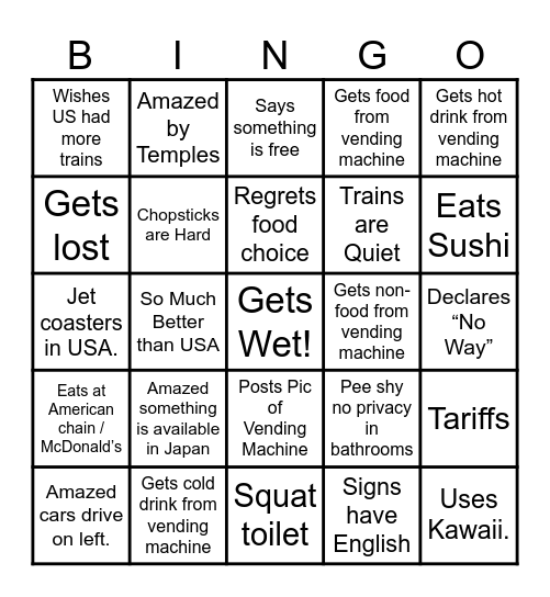 Kevin's Turning Japanese - Drew Bingo Card
