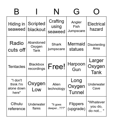 Underwater Horror Game Bingo Card