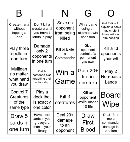 Hard Commander Bingo Card