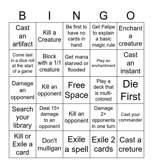Easy Commander Bingo Card