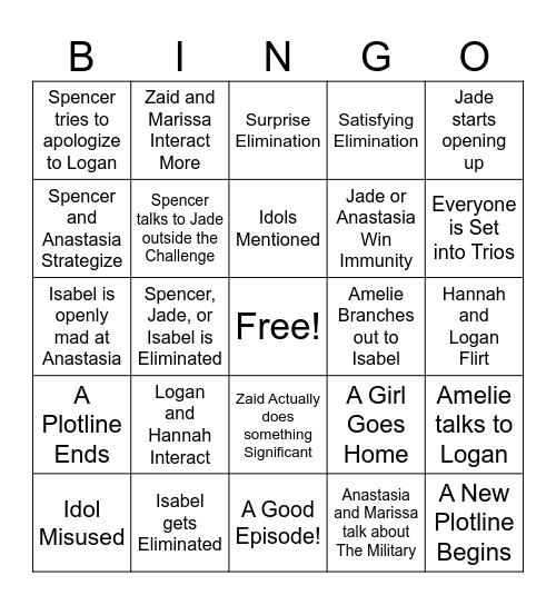 DCCOC Episode 18 Predictions Bingo Card