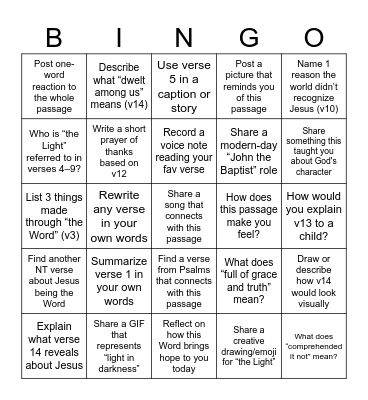 Bible Study Bingo John Ch1:1-14 Bingo Card