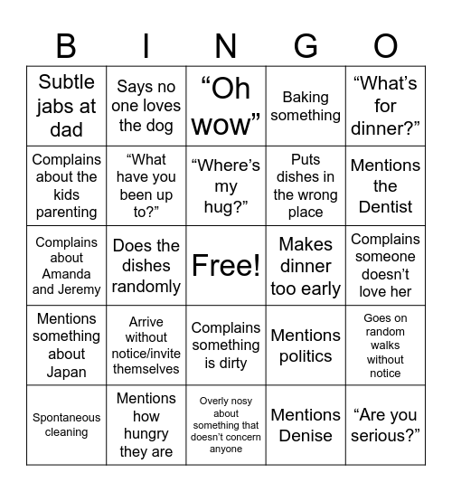 Mimi Bingo Card