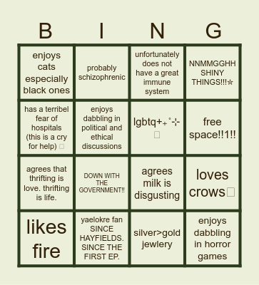 me kinnie bingo Card