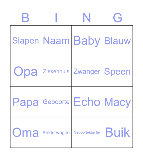 Macy’s babyshower Bingo Card