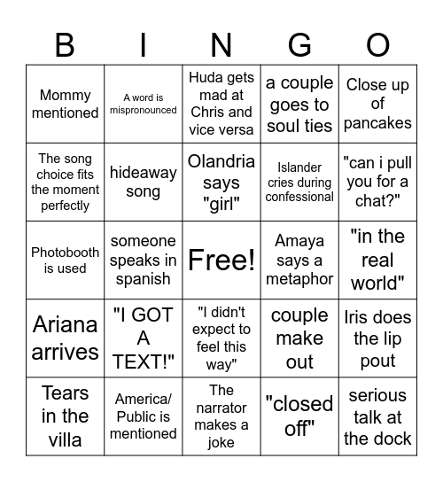 Love Island S7 Finale Bingo Card