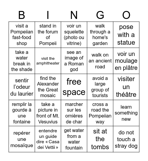 BINGO: Pompeii Bingo Card