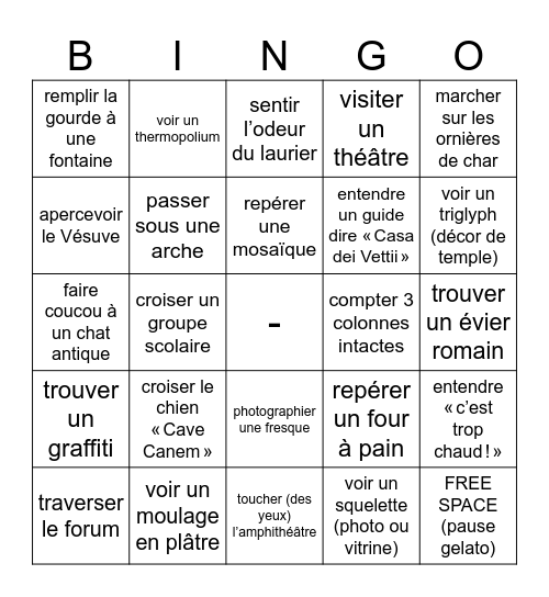 BINGO: Pompeii Bingo Card