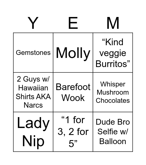 Phish Lot Bingo Card