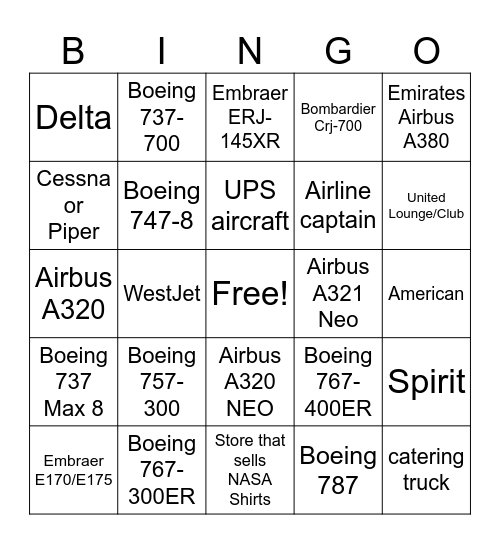 Houston George Bush Intercontinetal  (IAH/KIAH) Bingo Card