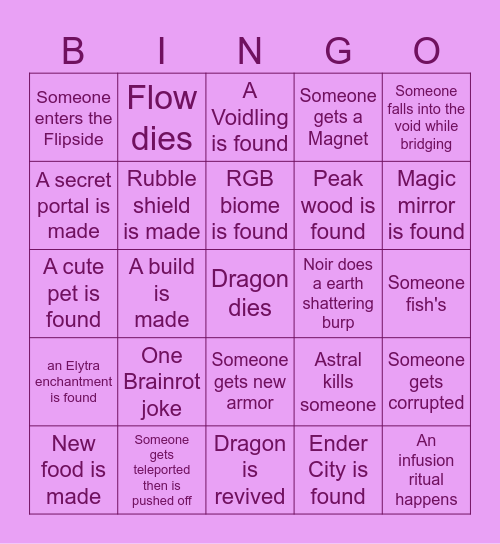 Stardust Ender Bingo Card