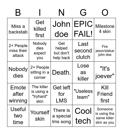 Forsaken bingo Card