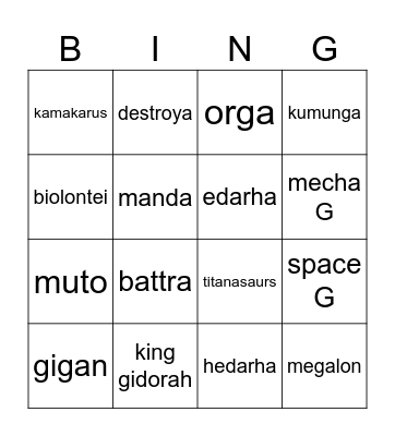 Gojira villains Bingo Card