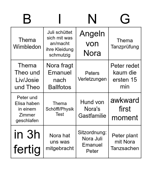 Erstes Treffen mit Nora Bingo Card