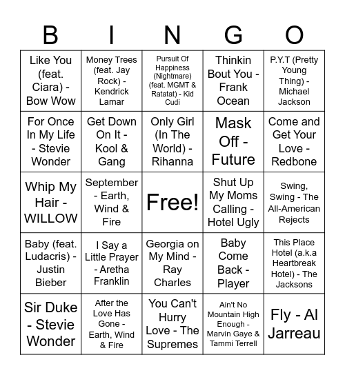 Music Bingo Card