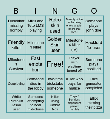 Forsaken Bingo Card