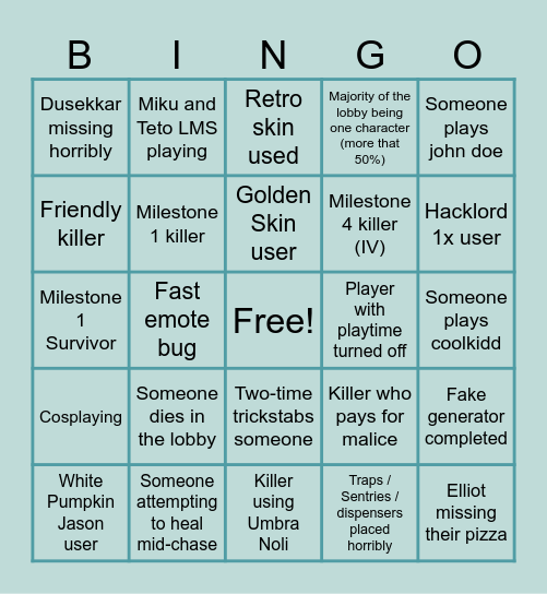 Forsaken Bingo Card