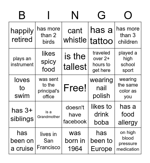 Find the Guest Bingo Card