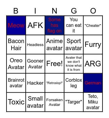Roblox Bingo Card