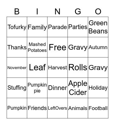 THANKSGIVING Bingo Card