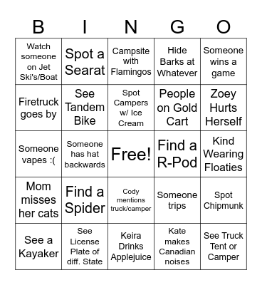 Camping Bingo Card
