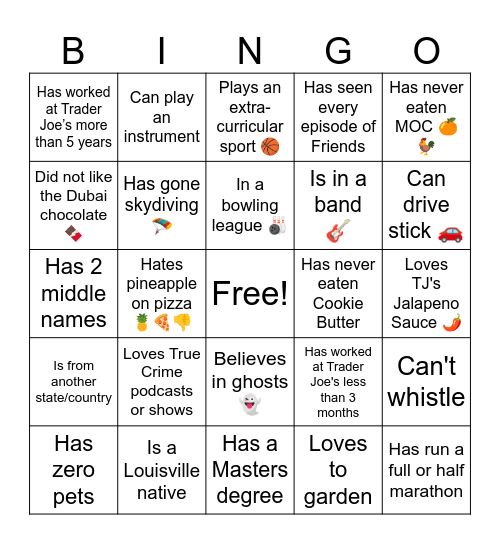 Camp TJ's 🏕 Bingo Card