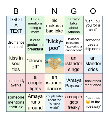 Love Island Finale Bingo Card