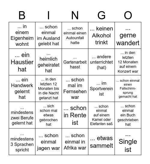 Finde jemanden, der... Bingo Card