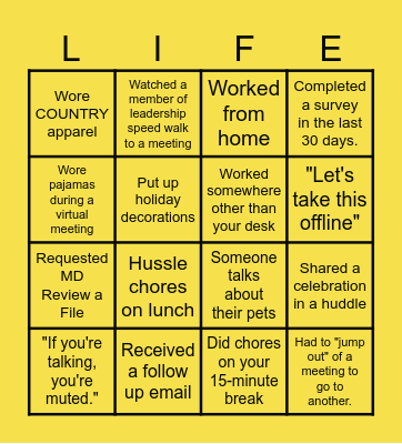 L/H Division Fun Commitee Bingo Card