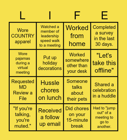 L/H Division Fun Commitee Bingo Card