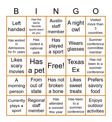 Summer Conference People Bingo Card