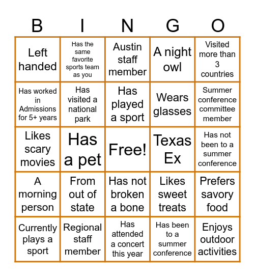 Summer Conference People Bingo Card
