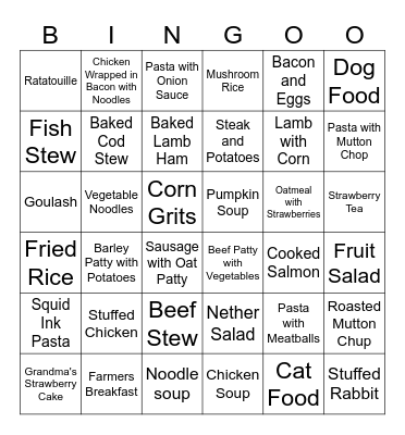 Frontier Challenge Foods Bingo Card