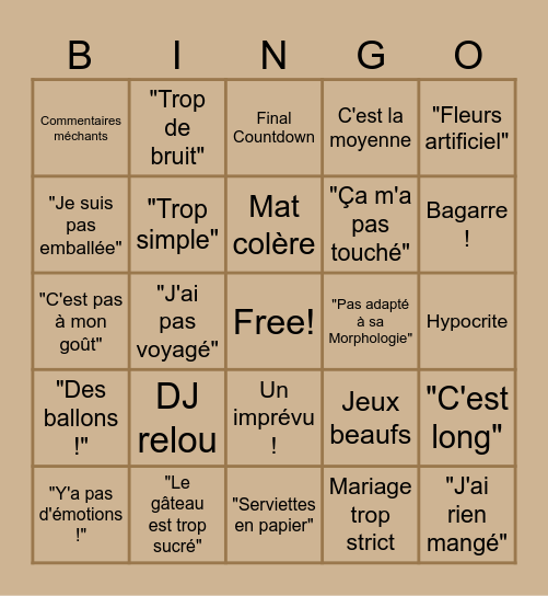 LePotoMat 4 Mariages Bingo Card