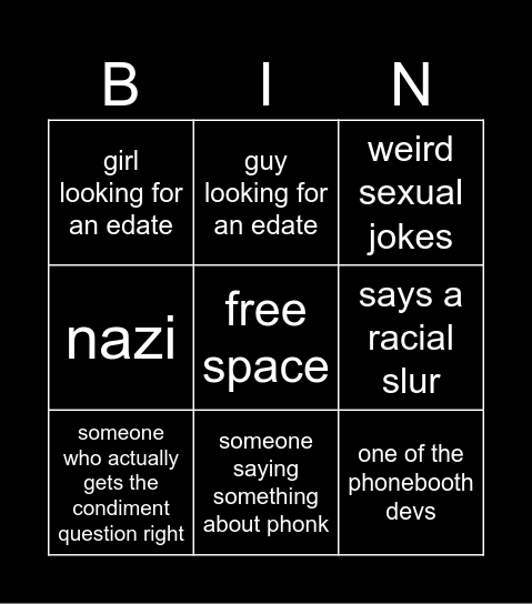 phone booth Bingo Card