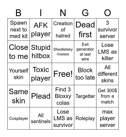 Forsaken Bingo V1 Bingo Card