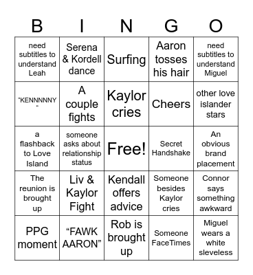 LOVE BEYOND THE VILLA Bingo Card