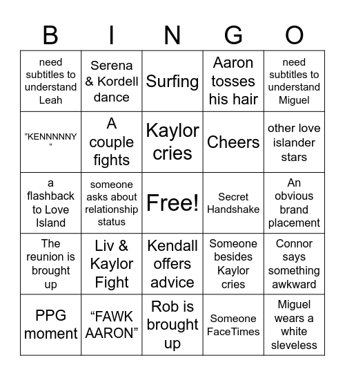 LOVE BEYOND THE VILLA Bingo Card