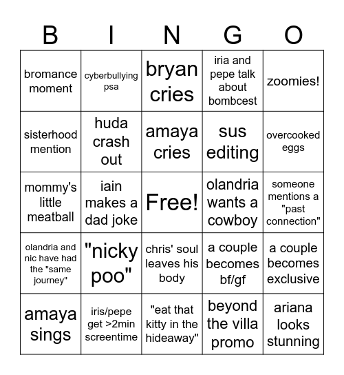 LOVE ISLAND USA SEASON 7 FINALE Bingo Card