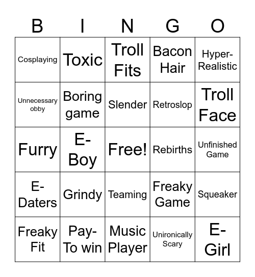 Roblox Bingo Card