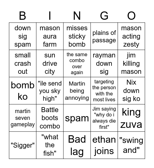 my friends brawlhalla bingo Card