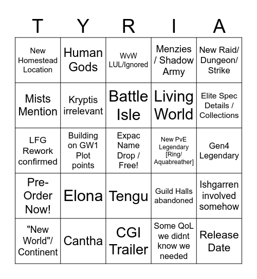 GW2 Expac Reveal Bingo Card