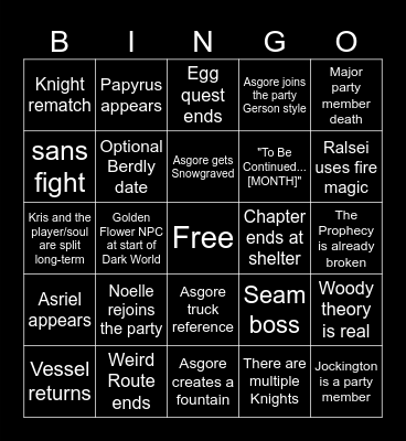 Deltarune Chapter 5 Bingo Card