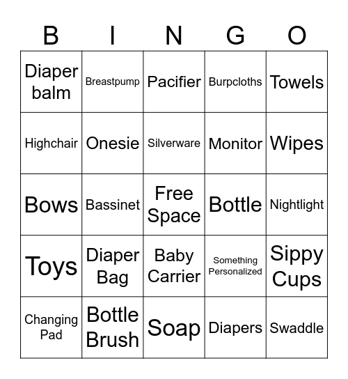 Tori's Baby Shower Bingo Card