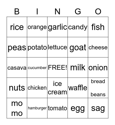 foods Bingo Card