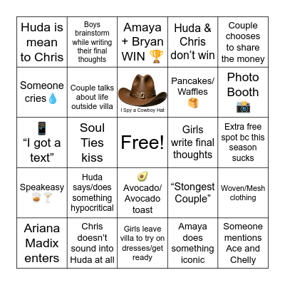 Love Island S7 FINALE Bingo Card
